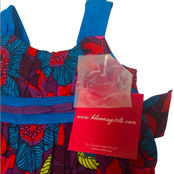 NWT Sz2 flowered dress sleeveless bow tie back pleating spring summer vacation - Picture 5 of 6